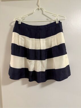 J. Crew Navy and White Horizontal Stripe Pleated Mini Skirt